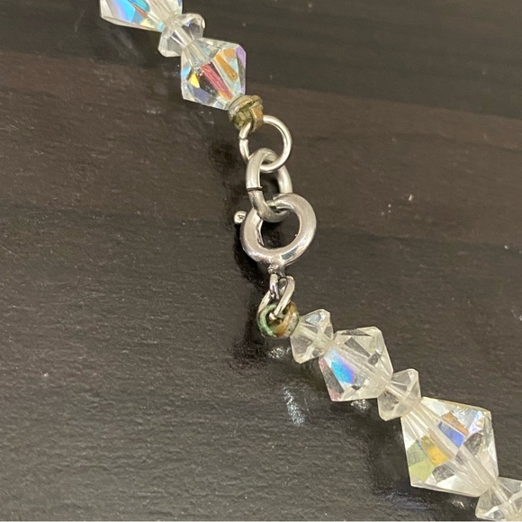 Vintage Clear Aurora Borealis AB Crystal  Diamond-shaped Beaded Necklace - Picture 11 of 11